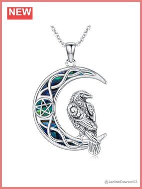 925 Sterling Silver Raven Pentagram Necklace Celtic Abalone Pendant